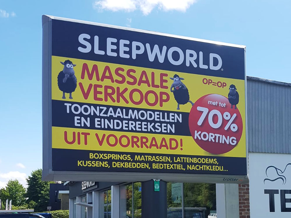 Sleepworld belgie campagne op trotter billboard trotters 